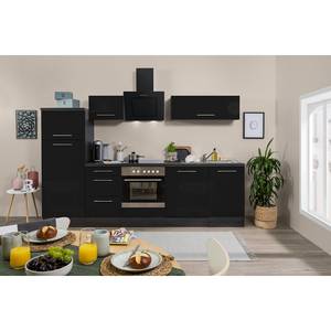 Cuisine Olivone II Appareils électroménagers inclus - Noir brillant / Imitation chêne gris - Largeur : 280 cm