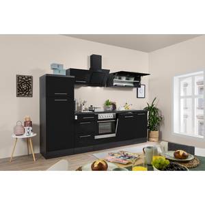 Cuisine Olivone II Appareils électroménagers inclus - Noir brillant / Imitation chêne gris - Largeur : 280 cm