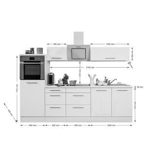 Keukenblok Olivone III Inclusief elektrische apparaten - Hoogglans grijs/wit - Breedte: 270 cm