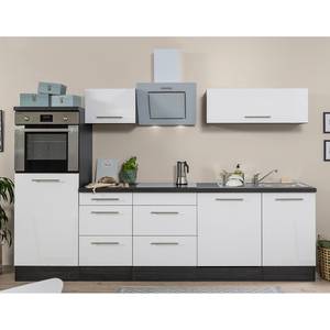 Cuisine Olivone IV Appareils électroménagers inclus - Blanc brillant / Imitation chêne gris - Largeur : 280 cm