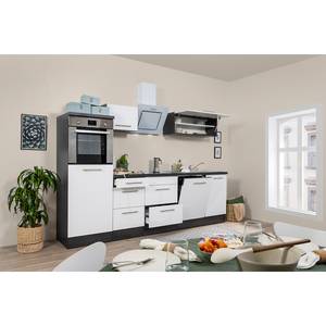 Cuisine Olivone IV Appareils électroménagers inclus - Blanc brillant / Imitation chêne gris - Largeur : 280 cm