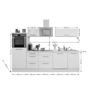 Cuisine Olivone IV Appareils électroménagers inclus - Blanc brillant / Imitation chêne gris - Largeur : 280 cm