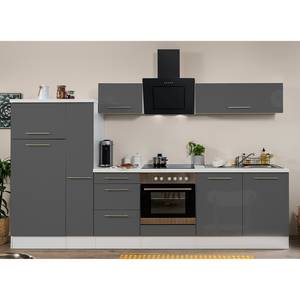 Cuisine Olivone I Appareils électroménagers inclus - Gris brillant / Blanc - Largeur : 300 cm