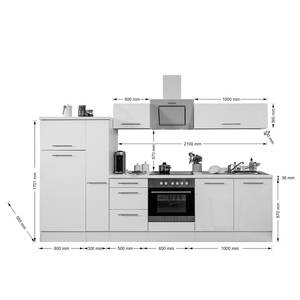 Cuisine Olivone I Appareils électroménagers inclus - Gris brillant / Blanc - Largeur : 300 cm