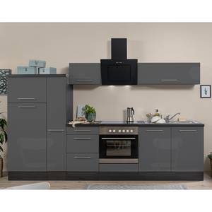 Cuisine Olivone I Appareils électroménagers inclus - Gris brillant / Imitation chêne gris - Largeur : 300 cm