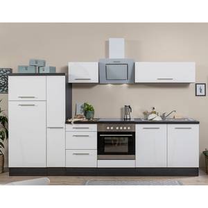 Cuisine Olivone I Appareils électroménagers inclus - Blanc brillant / Imitation chêne gris - Largeur : 300 cm