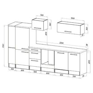 Küchenzeile Olivone II Inklusive Elektrogeräte - Hochglanz Schwarz / Eiche Grau Dekor	 - Breite: 310 cm
