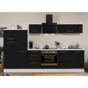 Cuisine Olivone I Appareils électroménagers inclus - Noir brillant / Blanc - Largeur : 300 cm