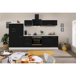 Cuisine Olivone I Appareils électroménagers inclus - Noir brillant / Blanc - Largeur : 300 cm