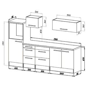 Cuisine Olivone III Appareils électroménagers inclus - Noir brillant / Imitation chêne gris - Largeur : 270 cm