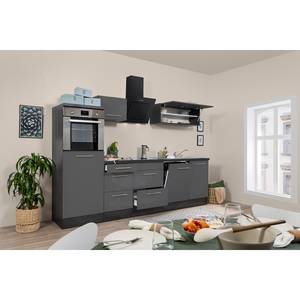 Cuisine Olivone IV Appareils électroménagers inclus - Gris brillant / Imitation chêne gris - Largeur : 280 cm