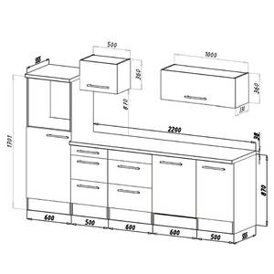 Keukenblok Olivone IV Inclusief elektrische apparaten - Hoogglans Grijs/Eikenhouten grijs look - Breedte: 280 cm