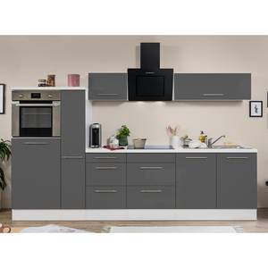 Cuisine Olivone III Appareils électroménagers inclus - Gris brillant / Blanc - Largeur : 300 cm