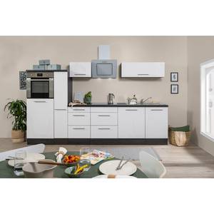 Küchenzeile Olivone IV Inklusive Elektrogeräte - Hochglanz Weiß / Eiche Grau Dekor - Breite: 310 cm