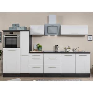 Cuisine Olivone III Appareils électroménagers inclus - Blanc brillant / Imitation chêne gris - Largeur : 300 cm