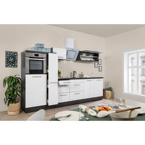 Cuisine Olivone III Appareils électroménagers inclus - Blanc brillant / Imitation chêne gris - Largeur : 300 cm