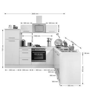 Hoek-keukenblok Olivone I Inclusief elektrische apparaten - Hoogglans wit/wit - Breedte: 260 cm
