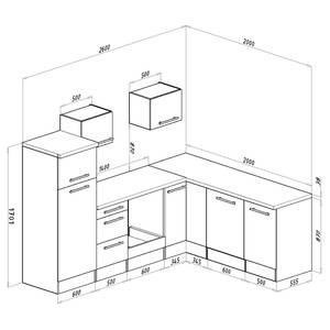 Eck-Küchenzeile Olivone I Inklusive Elektrogeräte - Hochglanz Schwarz / Weiß - Breite: 260 cm