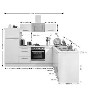 Hoek-keukenblok Olivone I Inclusief elektrische apparaten - Hoogglans zwart/wit - Breedte: 260 cm