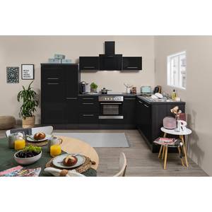 Cuisine d’angle Olivone I Appareils électroménagers inclus - Noir brillant / Imitation chêne gris - Largeur : 290 cm