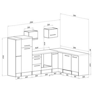 Hoek-keukenblok Olivone I Inclusief elektrische apparaten - Hoogglans Zwart/Eikenhouten grijs look	 - Breedte: 290 cm