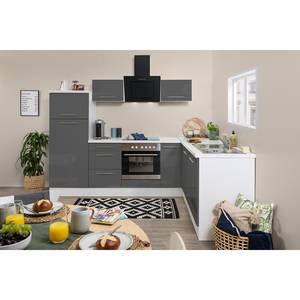 Cuisine d’angle Olivone I Appareils électroménagers inclus - Gris brillant / Blanc - Largeur : 260 cm