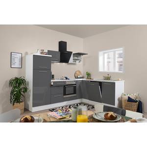 Cuisine d’angle Olivone I Appareils électroménagers inclus - Gris brillant / Blanc - Largeur : 260 cm