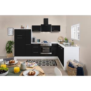 Cuisine d’angle Olivone I Appareils électroménagers inclus - Noir brillant / Blanc - Largeur : 290 cm