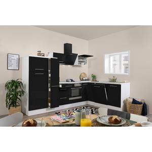 Cuisine d’angle Olivone I Appareils électroménagers inclus - Noir brillant / Blanc - Largeur : 290 cm