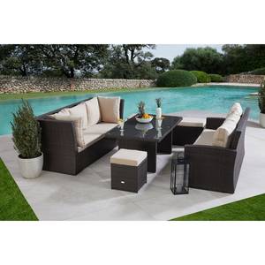 Gartenessgruppe Barcelona (5-teilig) Polyrattan / Polyester - Beige / Braun