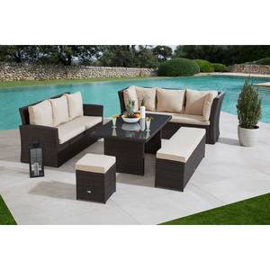 Gartenessgruppe Barcelona (5-teilig) Polyrattan / Polyester - Beige / Braun