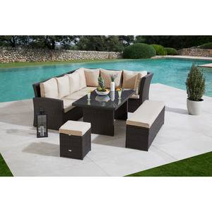 Gartenessgruppe Barcelona (5-teilig) Polyrattan / Polyester - Beige / Braun