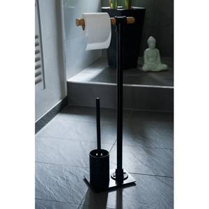 Staande wc-set Forli roestvrij staal/bamboehout - zwart/natuurlijk