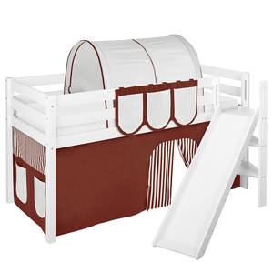 Lit mezzanine Jelle Stripes II Avec toboggan et rideaux - Marron - 90 x 200cm