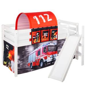 Hochbett Jelle Feuerwehr II mit schräger Rutsche und Vorhang - 90 x 200cm