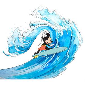 Vlies-fotobehang Mickey Surfing vlies - blauw