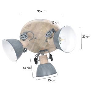 Plafondlamp Gearwood IV aluminium/massief eikenhout - 3 lichtbronnen