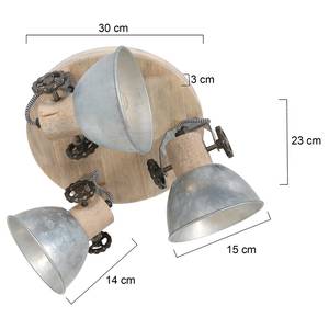 Plafondlamp Gearwood V aluminium/massief eikenhout - 3 lichtbronnen