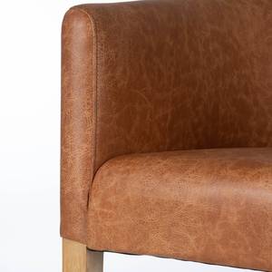 Chaise à accoudoirs Ethan Microfibre / Frêne massif - Cognac / Frêne foncé