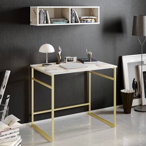Schreibtisch-Set Ann (2-teilig) Marmor Weiß Dekor/ Gold - Weiß / Gold