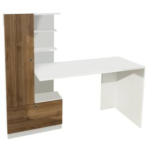 Bureau avec rangement Aidu Blanc / Imitation noyer - Blanc / Imitation noyer