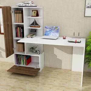 Bureau avec rangement Aidu Blanc / Imitation noyer - Blanc / Imitation noyer