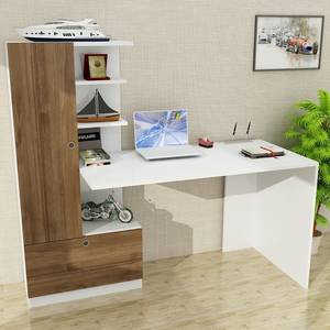 Bureau avec rangement Aidu Blanc / Imitation noyer - Blanc / Imitation noyer