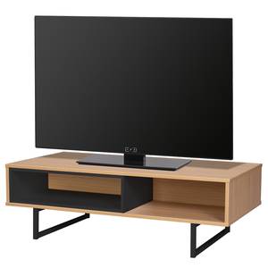 Meuble TV Borsh Placage en bois véritable - Chêne / Noir