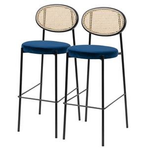 Barstuhl Davie (2er-Set) Rattan & Webstoff / Metall - Blau