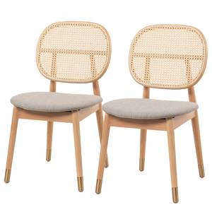 Esszimmerstuhl Coy (2er-Set) Rattan & Webstoff / Buche massiv - Cappuccino