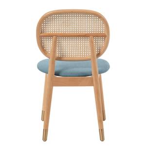 Esszimmerstuhl Coy (2er-Set) Rattan & Webstoff / Buche massiv - Jeansblau