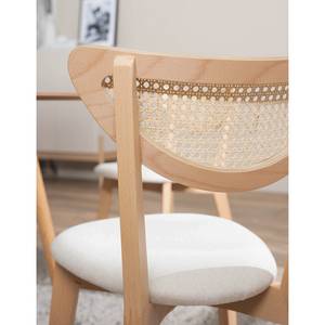 Esszimmerstuhl Danny (2er-Set) Rattan & Webstoff / Buche massiv - Rattan & Creme / Buche