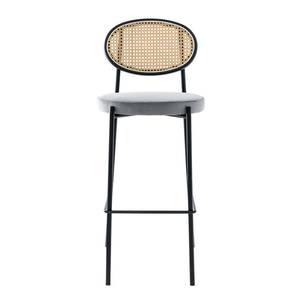 Barstuhl Davie (2er-Set) Rattan & Webstoff / Metall - Hellgrau