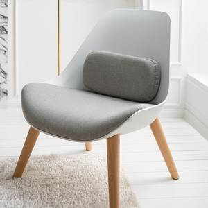 Fauteuil Evie I Matière plastique et tissu / Hêtre massif - Blanc et gris / Hêtre